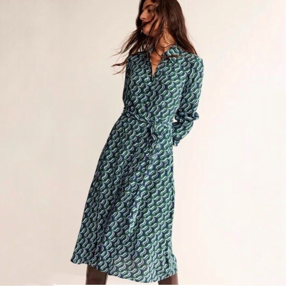 Boden Green & Teal Printed Shirt Dress